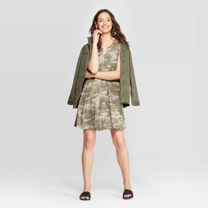 Women's Sleeveless Scoop Neck At Knee Striped Tank Dress - Universal Thread Green