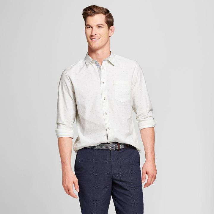 Men's Long Sleeve Cotton Slub Button Down Shirt - Goodfellow & Co True White