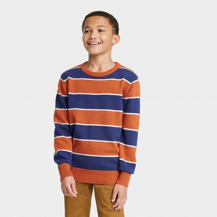 Boys' Rugby Striped Crew Neck Sweater - Cat & Jack Orange