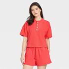 Women's Short Sleeve French Terry Henley Shirt - Universal Thread Coral Orange