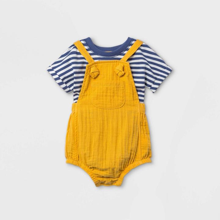 Baby Boys' Gauze Bubble Overalls Top & Bottom Set - Cat & Jack Mustard Newborn, Yellow