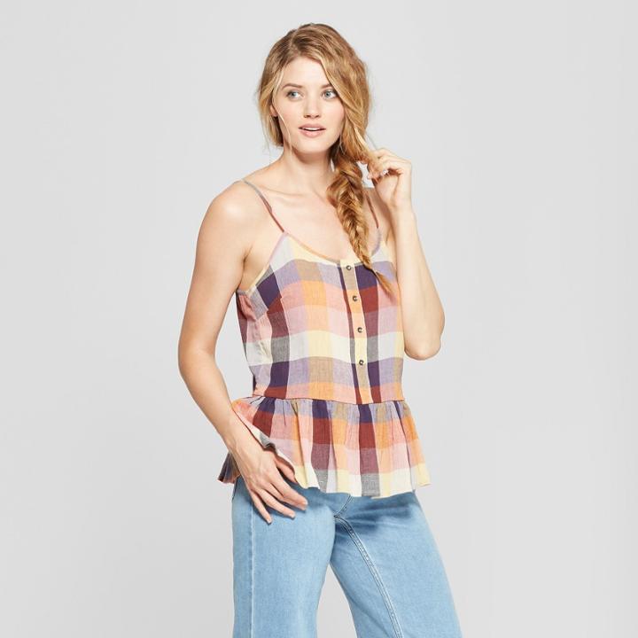 Women's Drop Waist Plaid Tank - Universal Thread Pink L,