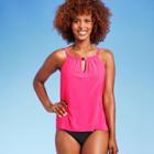 Women's Upf 50 High Neck Keyhole Tankini Top - Aqua Green Rose Pink