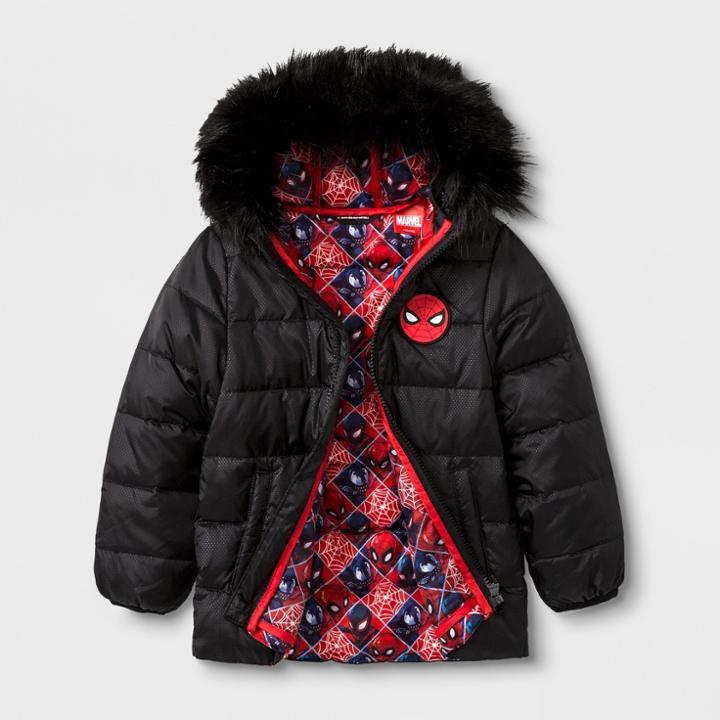 Boys' Marvel Spider-man Down Parka - Black