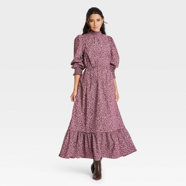 Women's Balloon Long Sleeve Dress - Universal Thread Purple Floral