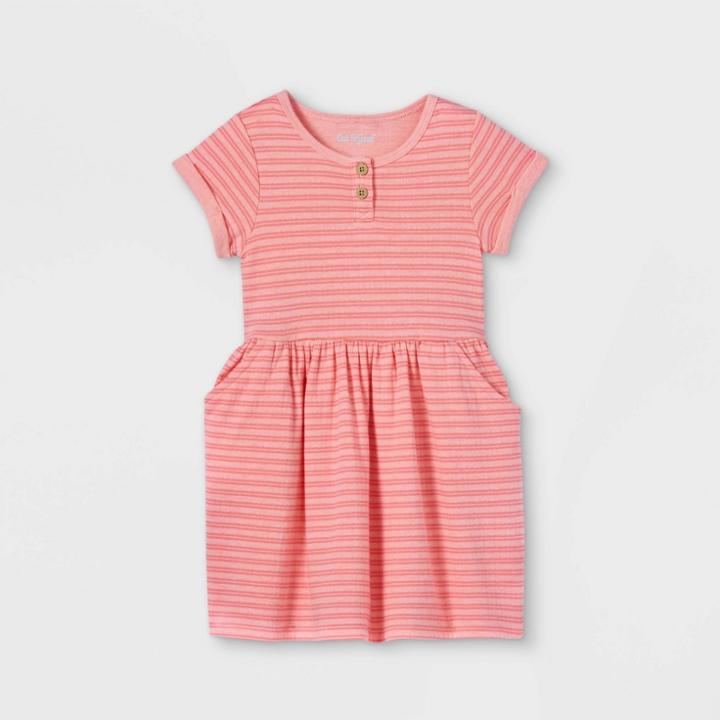 Toddler Girls' Striped French Terry Short Sleeve Dress - Cat & Jack Pink