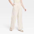 Women's High-rise Linen Wide Leg Fluid Pants - A New Day Cream/black Pin