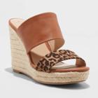 Women's Adelina Microsuede Leopard Print Two Band Espadrille Wedge Pumps - A New Day Brown