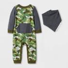 Baby Boys' Dino Camo Critter Bib Romper - Cat & Jack Green Newborn, Boy's