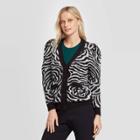 Women's Floral Print Long Sleeve Cardigan - Who What Wear Black
