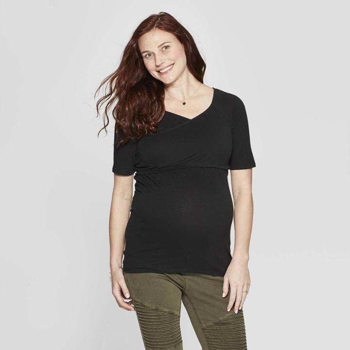 Maternity Short Sleeve Crossover Nursing T-shirt - Isabel Maternity By Ingrid & Isabel Black L, Infant Girl's