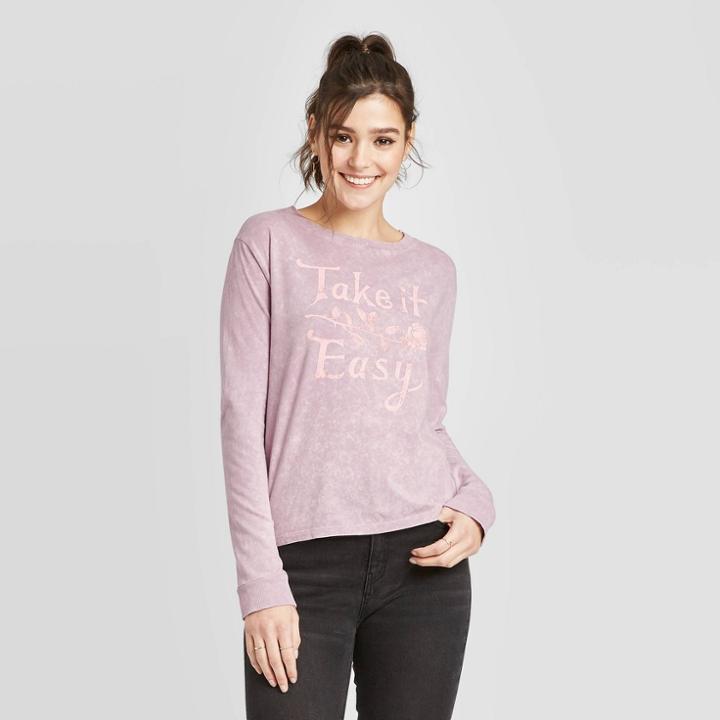 Women's Take It Easy Long Sleeve T-shirt - Fifth Sun (juniors') - Mauve Xs, Women's, Pink