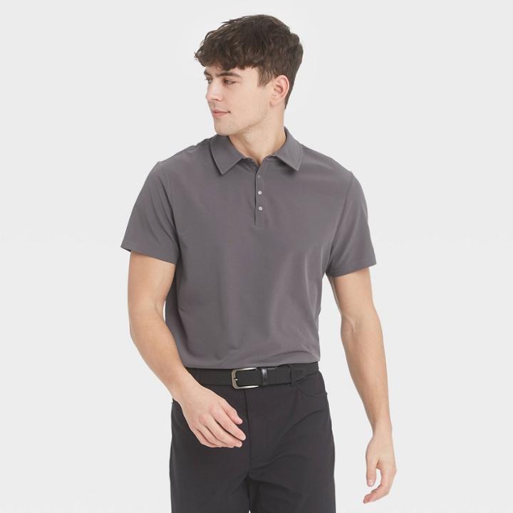 Men's Stretch Woven Polo Shirt - All In Motion Light Gray Heather