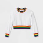 Ev Lgbt Pride Pride Gender Inclusive Adult Rainbow Striped Crop Sweatshirt - White Xs, Adult Unisex