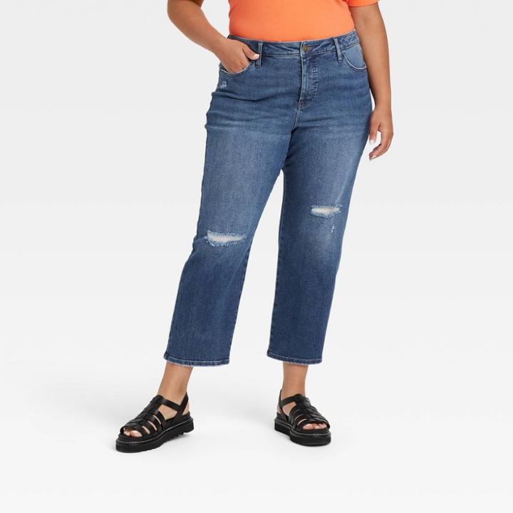 Women's Plus Size High-rise Ankle Straight Jeans - Ava & Viv Dark Wash