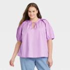 Women's Plus Size Puff Elbow Sleeve Shell Blouse - Who What Wear Light Purple