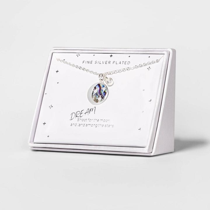 No Brand Moon And Star Abalone Inlay Necklace - Silver, Women's,