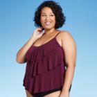 Women's Plus Size Tiered Tankini Top - Aqua Green Burgundy