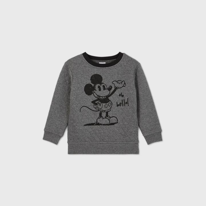 Toddler Boys' Mickey Mouse 'oh Hello' Quilted Sweatshirt - Gray
