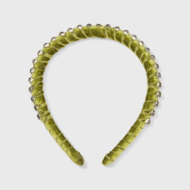 Velvet And Rhinestone Wrapped Headband - A New Day Green