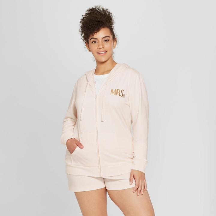 Modern Lux Women's Plus Size Mrs. Gold Foil French Terry Hooded Zip-up Graphic Sweatshirt - Modern