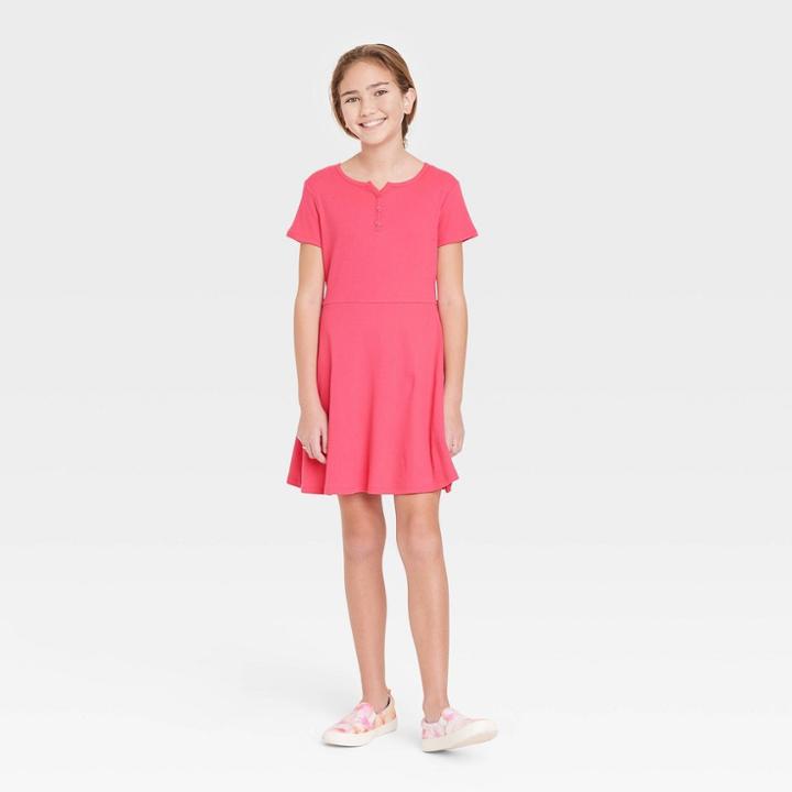 Girls' Henley Skater Knit Dress - Art Class Pink
