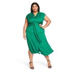 Women's Plus Size Leopard Print Tie-front Shirtdress - Cushnie For Target Emerald Green