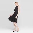 Women's Polka Dot Short Sleeve Halter Neck A Line Dress - Who What Wear Black