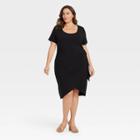 Women's Plus Size Short Sleeve Knit Wrap Dress - Ava & Viv Black