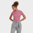 Women's Short Sleeve Ribbed T-shirt - A New Day Rose Pink