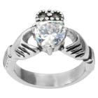 Journee Collection 2 5/8 Ct. T.w. Heart Cut Cz Basket Set Claddagh Ring In Stainless Steel -