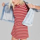 Women's Short Sleeve Striped Mock Neck Rib Knit Dress - Wild Fable Red