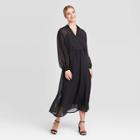 Women's Long Sleeve Deep V-neck Midi Dress - Prologue Black