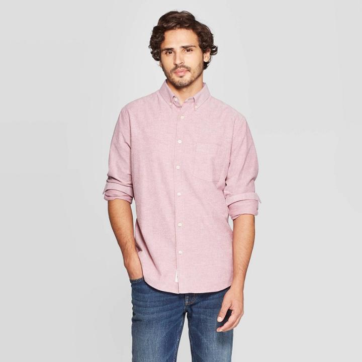 Men's Standard Fit Long Sleeve Whittier Oxford Button-down Shirt - Goodfellow & Co Burgundy Mist Xl, Men's, Red Blue