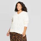 Women's Plus Size Long Sleeve V-neck Cable Chenille Pullover Sweater - Universal Thread Cream 4x, Size: