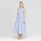 Women's Pinstripe Sleeveless High Neck Button Front Dress - Who What Wear Blue