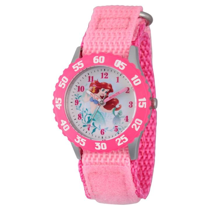 Girls' Disney Princess Ariel Stainless Steel Time Teacher Watch - Pink, Girl's
