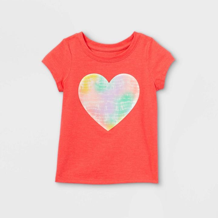 Toddler Girls' Heart Tie-dye Short Sleeve T-shirt - Cat & Jack Coral