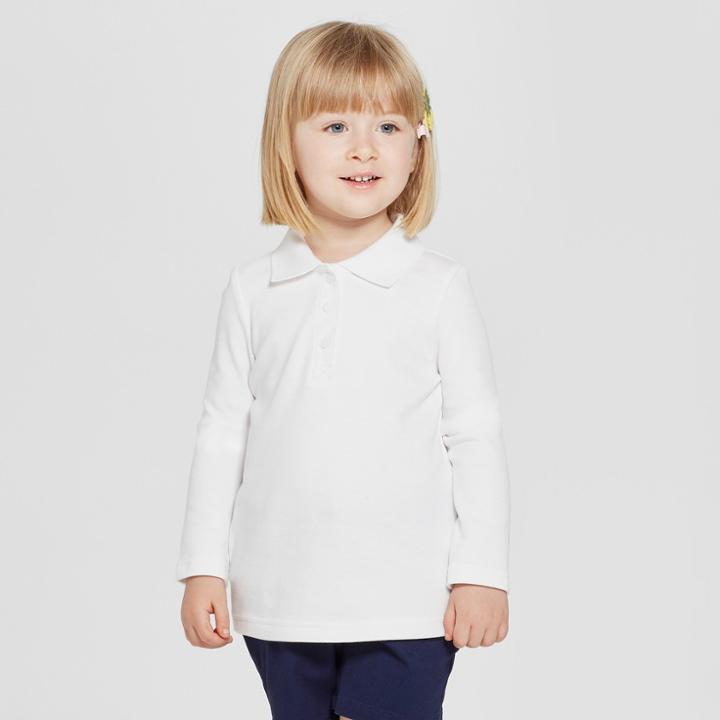 Toddler Girls' Long Sleeve Interlock Uniform Polo Shirt - Cat & Jack White