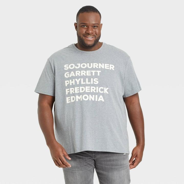 No Brand Black History Month Men's Plus Size Historical Names Short Sleeve T-shirt - Gray