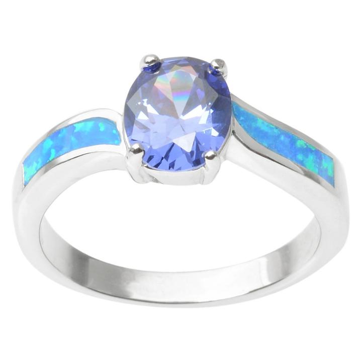 Journee Collection 2 1/6 Ct. T.w. Oval-cut Cubic Zirconia Basket Set Opal Accent Oval Ring In Sterling Silver - Purple (6), Girl's, Blue