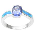 Journee Collection 2 1/6 Ct. T.w. Oval-cut Cubic Zirconia Basket Set Opal Accent Oval Ring In Sterling Silver - Purple (6), Girl's, Blue