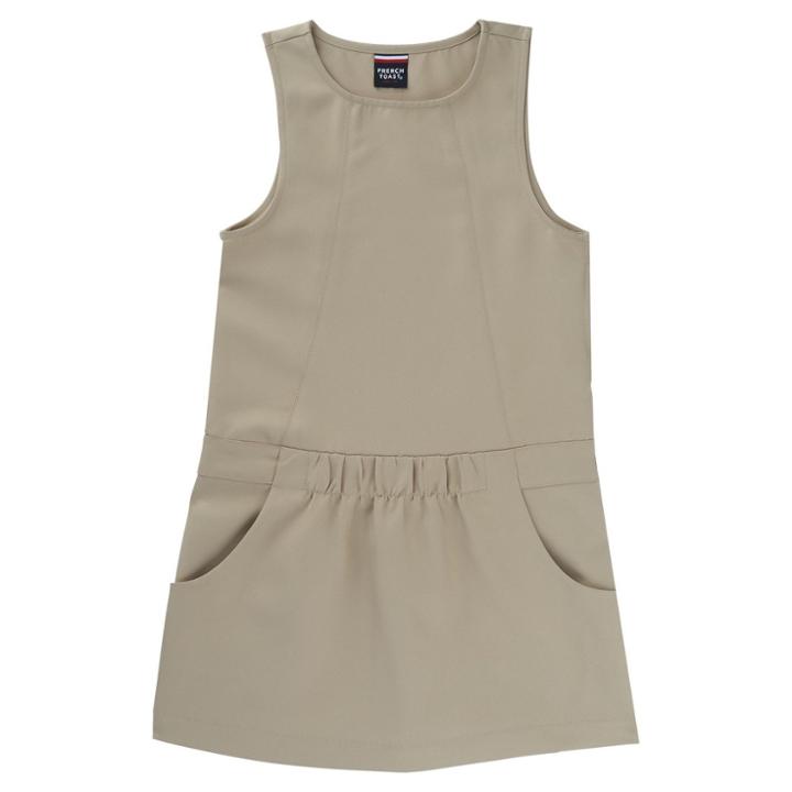French Toast Girls' Uniform Jumper With Cinched Waist - Khaki (green)