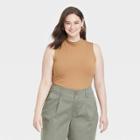 Women's Plus Size Ribbed Mock Turtleneck Tank Bodysuit - A New Day Tan