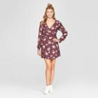 Women's Floral Print Long Sleeve Wrap Dress - Xhilaration Purple