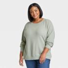 Women's Plus Size Long Sleeve Round Neck Thermal Pullover Shirts - Ava & Viv Green