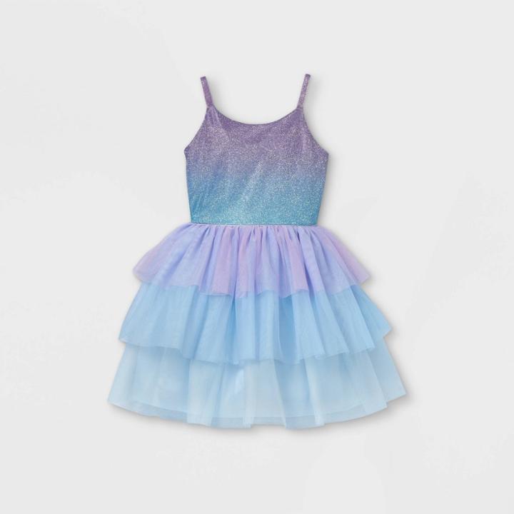 Girls' Shimmer Ombre Tiered Tulle Dress - Cat & Jack Light Purple/aqua