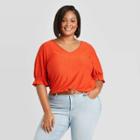 Women's Plus Size Ruffle Short Sleeve Swiss Dot Blouse - Ava & Viv Orange X
