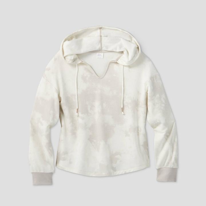 Women's Tie-dye Beautifully Soft Fleece Lounge Hooded Sweatshirt - Stars Above Cream Xxl, Women's, Beige