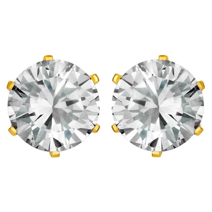 West Coast Jewelry Women's Prong Set Cubic Zirconia Stud Gold Plated Stainless Steel Earrings (8mm) - Gold/clear, Gold Clear